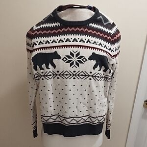 Lands' End Gray and off white Crew Neck Sweater